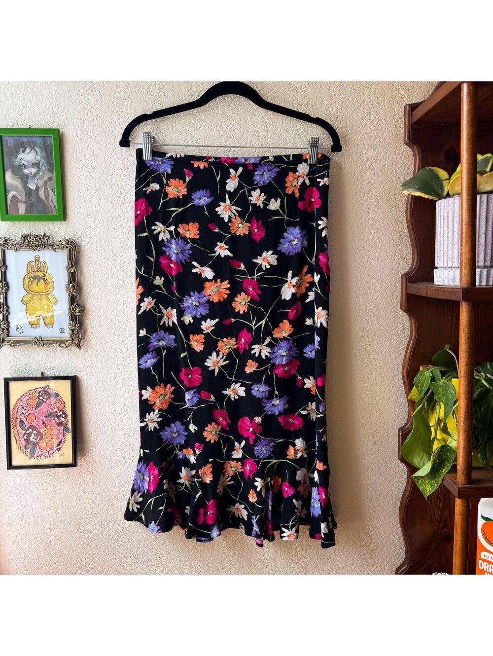 Vintage Y2K Flowy Whimsygoth Fairy Cottage Floral Midi Skirt
